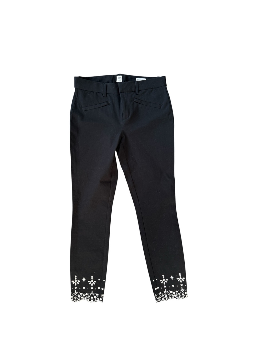 GAP Black Ankle Jeans with White Embroidered Hem